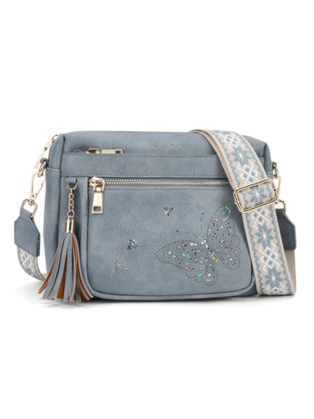PU Leather Crossbody Bag Butterfly Design Adjustable Strap